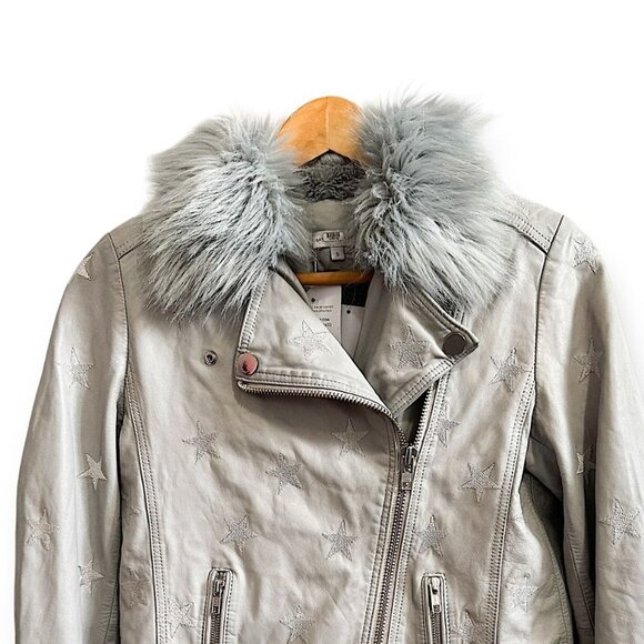 Samantha Sipos Seeing Stars Lamb Leather Biker Jacket Gray, Size S - Picture 8 of 16